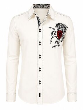 Wild West Boot Embroidered Western Button Down Shirt 2XL Off White